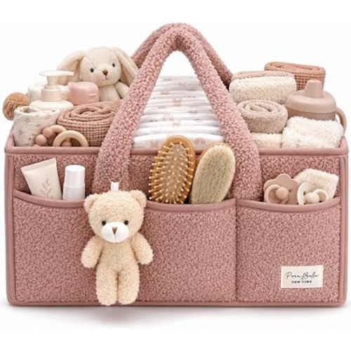 PeraBella Baby Diaper Caddy Organizer with Handle, Boy & Girl Shower Gift Basket, Portable Diaper Storage Basket Bin for Wipes, Newborn Baby Essentials Registry Search Must Haves, Car Caddy Organizer