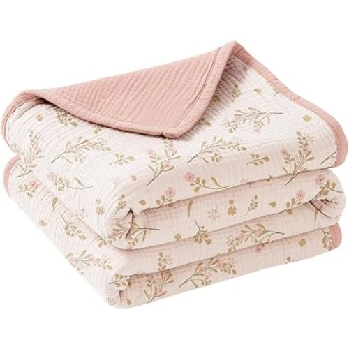 Konssy 100% Cotton Muslin Baby Blanket for Girls Boys, 47"x47"