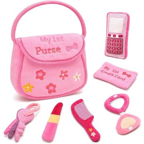 SQEQE My 1st Purse Plush, Baby First Purses with Baby Girl Toys for Toddler