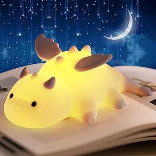 AVEKI Cream Dragon Night Light, Cute Baby Dragon Lamp Gifts for Kids, 10 Modes Adjustable Soft Silicone Baby Night Light for Nursery, Rechargeable Bedside Touch Lamp for Kids Room Bedroom