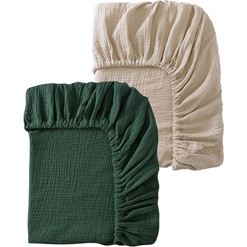 Baby Crib Sheets 2 PCS, 100% Organic Cotton Crib Sheet for Standard Crib Mattress(52”x 28”), Fitted and Soft Breathable Muslin Crib Mattress Sheet for Girl and Boy