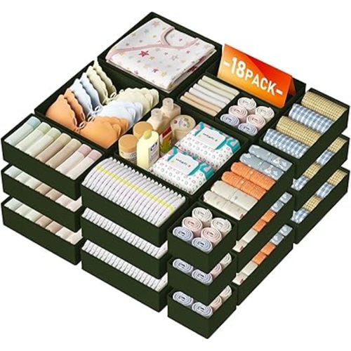 DIMJ Drawer Organizer Clothes - 18 Pack Closet Drawer Organizer Bins for Baby Clothes Storage, Fabric Dresser Organizer for Nursery Bedroom, Foldable Small Drawer Dividers for Underwear Socks