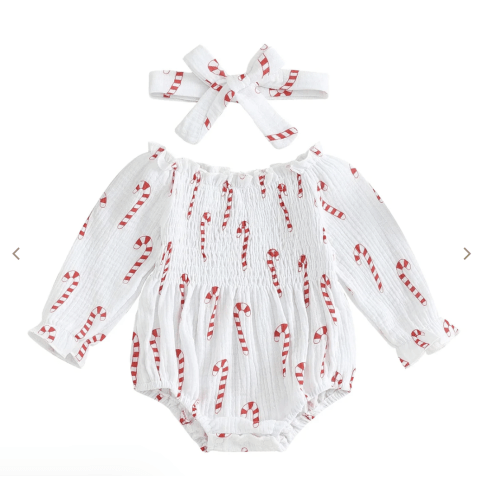 Christmas Print Bubble Onesie and Bow