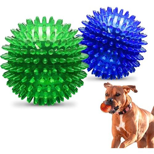PetSport Gorilla Ball - Dog Toy Ball, Chew Toys for Aggressive Chewers, Interactive Squeaky Toy, Durable, Light & Bouncy, Assorted Colors, All Dogs - 4" Inch, Large (Pack of 2)