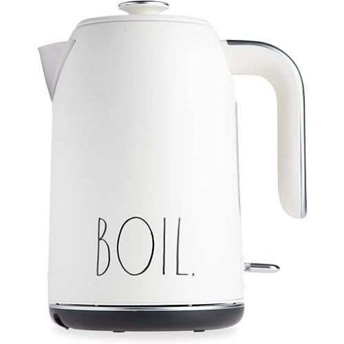 Rae Dunn Electric Hot Water Kettle - Stainless Steel Coffee Maker, Tea Kettle, Swivel Base, With Automatic Shut Off Boil-Dry Protection, Easy Pour Pitcher, 1500 Watt Boiling Power, 1.7 Liters, Cream