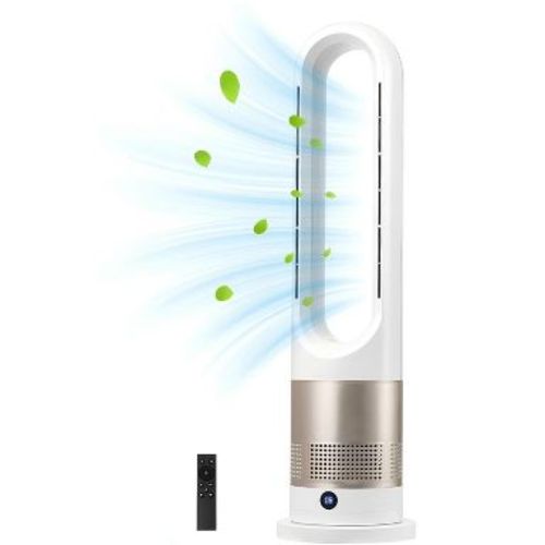 26 Inch Bladeless Tower Fan and Heater Combo for Bedroom, Oscillating Floor Fan with Remote Control