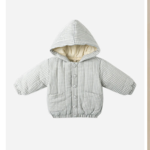 Hooded Woven Jacket || Blue Gingham – Quincy Mae