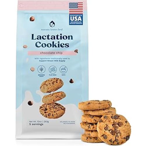 Lactation Cookies Breastfeeding Supplement - Chocolate Chip - Support Mothers Breast Milk Supply Increase - with Brewers Yeast Powder, Oat Flour, and Flax for Lactation - Fenugreek Free - 10oz