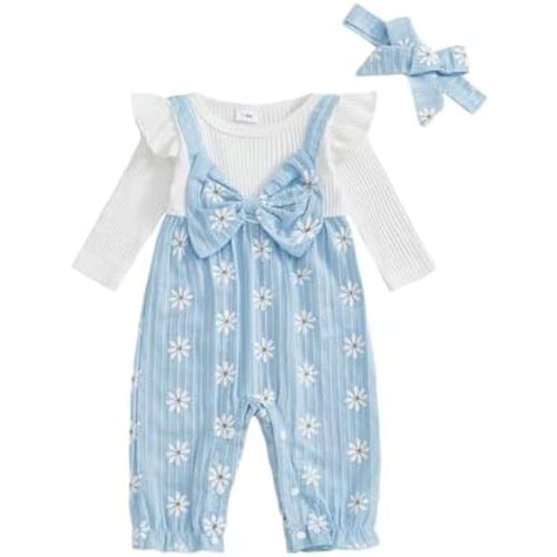 Newborn Baby Girl Clothes Ruffle Sleeve Jumpsuit Corduroy Floral Romper+Headband Cute Fall Winter One Piece Outfit