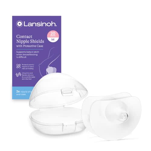 Lansinoh Contact Nipple Shields for Nursing Mothers, with Case, 2 Count | Ultra-Thin Soft & Flexible Silicone Shields (20mm or 0.79 inch) for Sensitive Nipples and Latch-On Support