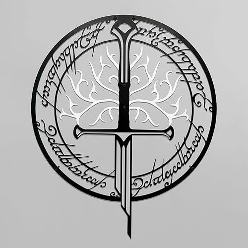 Lord Metal Wall Decor The Rings Wall Art for Home Decoration Wall Sculpture – Middle-Earth Fantasy Wall Art | Lord Fans Gifts Merch & Hobbit Decor (15.7" x 13.3" Large, Black & White)