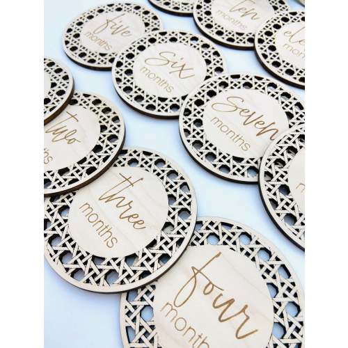 Faux caning/rattan wooden baby monthly milestones