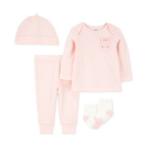 Baby Girls Cotton Bunny Top, Hat, Pants & Socks, 4 Piece Set