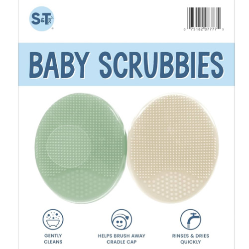 S&T INC. Exfoliating and Massaging Cradle Cap Bath Brushes for Baby, Silicone - 2 Inch x 2.5 Inch, Pink, 2 Pack