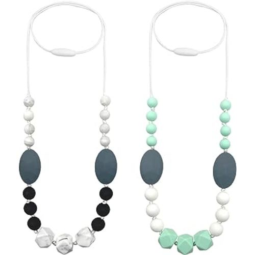 Silicone Nursing Necklaces for Mom to Wear, 2 Pack Chew Necklace for Sensory Kids, Breastfeeding Sensory Necklace for Boys, Girls to Reduces Anxiety