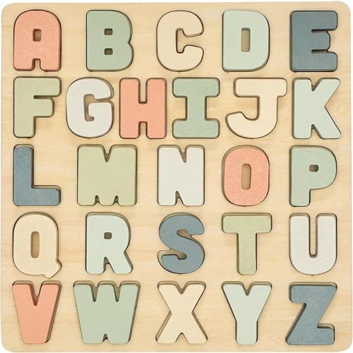 Pearhead Wooden Alphabet Puzzle, ABC Learning Toy for Toddlers, Montessori Educational Play, Spring Easter Basket Gift