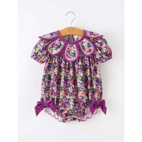 Purple Floral Bow Petals Collar Girls Romper – Rylee Faith Designs