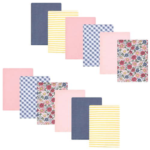 Luvable Friends Hudson Baby Flannel Burp Cloths 12pk, Pink Blue Floral