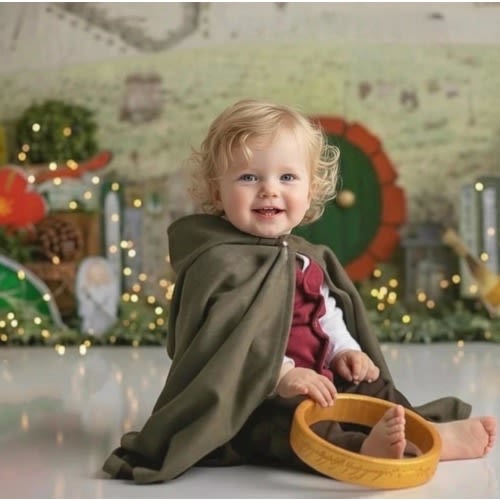 Baby Ring Bearer Outfit – Medieval Cloak – Toddler Woodland Green Cape – Halloween Renaissance Costume