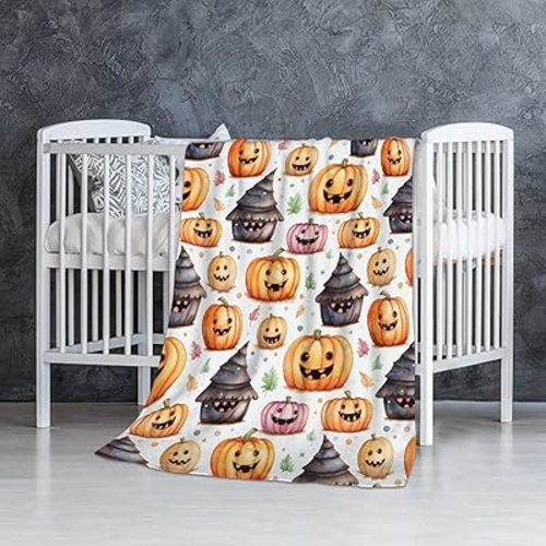 Halloween Pumkins Baby Blanket Gifts Super Soft Swaddle Newborn Cozy Baby Receiving Blanket Stroller Throw Blanket for Crib 40x30 in for Puppy