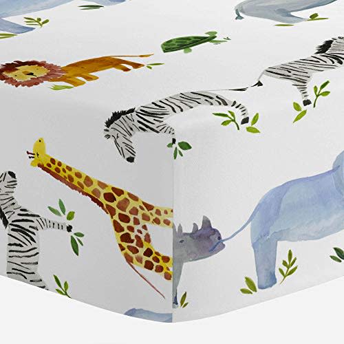 Painted Zoo Crib Sheet - Organic 100% Cotton Fitted Crib Sheet - Made in The USA