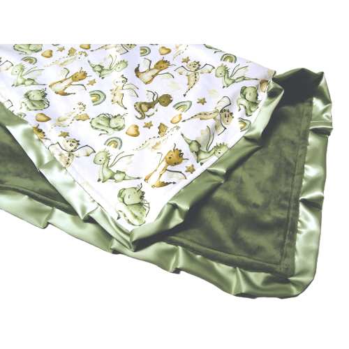 Dragon Baby Blanket, Personalized Smooth Minky Bedding, Satin Ruffle Option