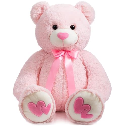 HollyHOME Giant Teddy Bear Stuffed Animal Large Bear Plush with Red Heart for Girlfriend and Kids Holiday Toy Gift 36 inch Pink