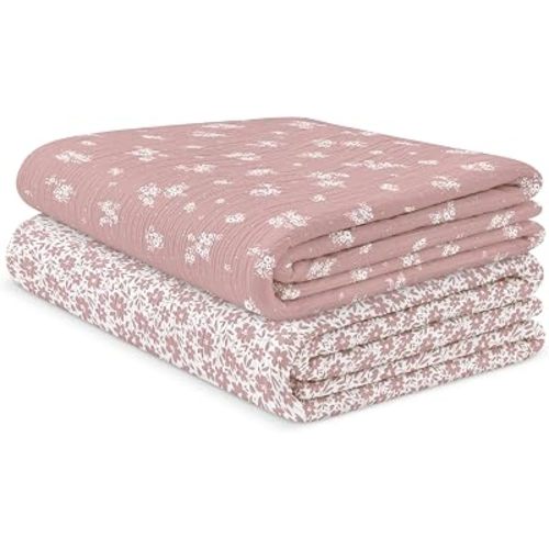 Baby Swaddle Blanket Set, Bamboo Muslin, Neutral Boy & Girl - Antique Rose