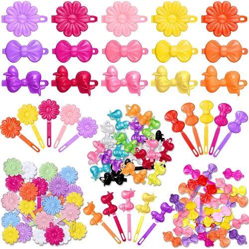 Janinka 72 Pieces Self-Hinge Plastic Hair Clips: 80s 90s Cartoon Colorful Cute Barrettes and Pins for Toddler Girls (Multicolor, Classic)