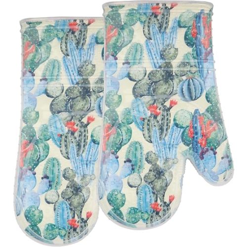 OvenMitts Set of2 with clearSilicone Shell Cactus Printing Cotton Lining(Cactus)
