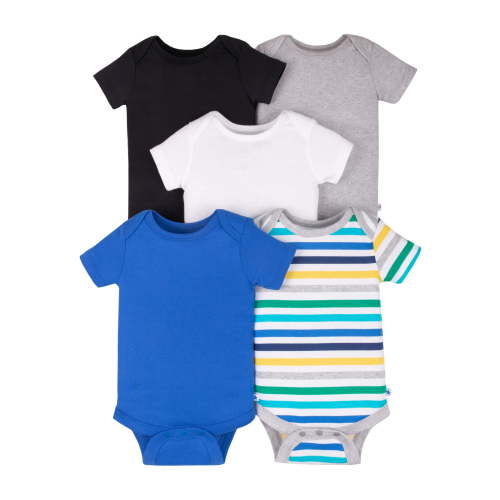 Little Star Organic Baby Boy 5 Pk Short Sleeve Bodysuits, Size Newborn-24 Months