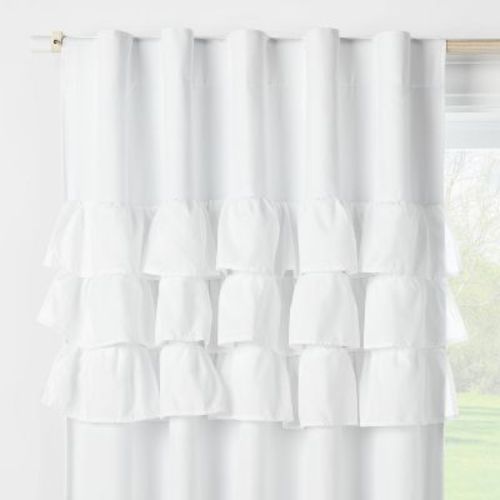 84" Ruffle Blackout Kids' Curtain Panel White - Pillowfort™