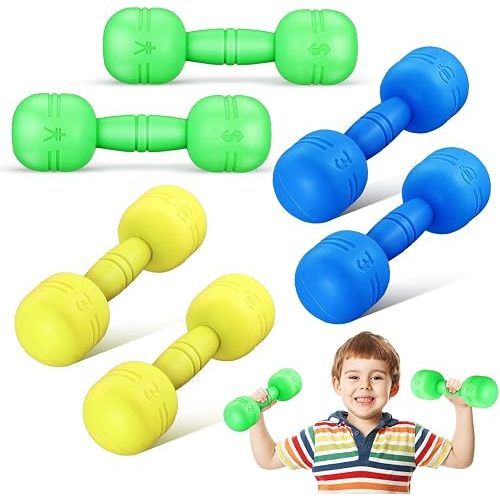 HANABASS Kids Dumbbell Weights, 3 Pairs, PVC, Assorted Colors