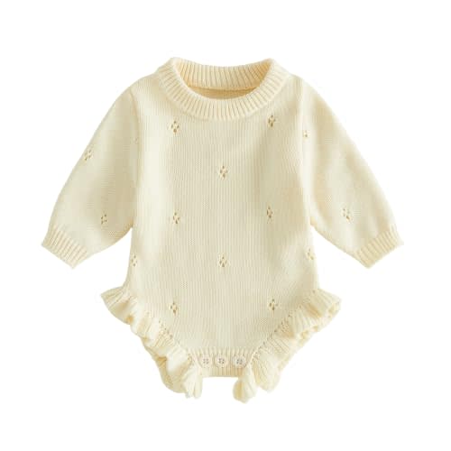 Kupretty Newborn Baby Girl Coming Home Outfit Ruffle Knit Sweater Romper | Newborn Outfit Knit Baby Clothes Hospital Newborn Baby First Outfit Baby Shower Announcement Photo Fall Winter