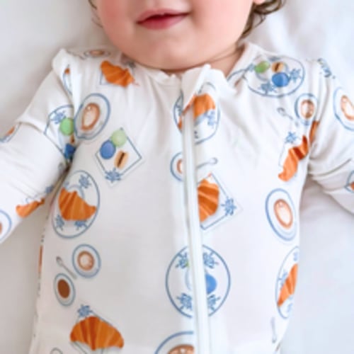 Paris Croissant Baby Bamboo Pajamas - Zippered Romper | Basically Soho
