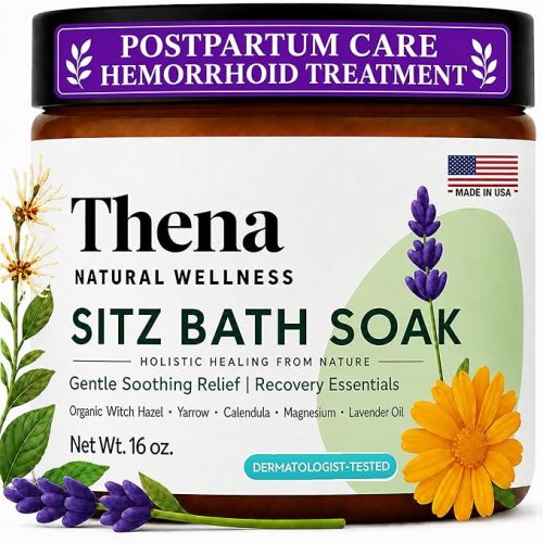 Best Organic Sitz Bath Soak Postpartum Care and Post Partum Essentials, Natural Hemorrhoid Treatment for Women & Moms with Epsom Dead Sea Salt Witch Hazel, Sitz Bath for Toilet, Thena