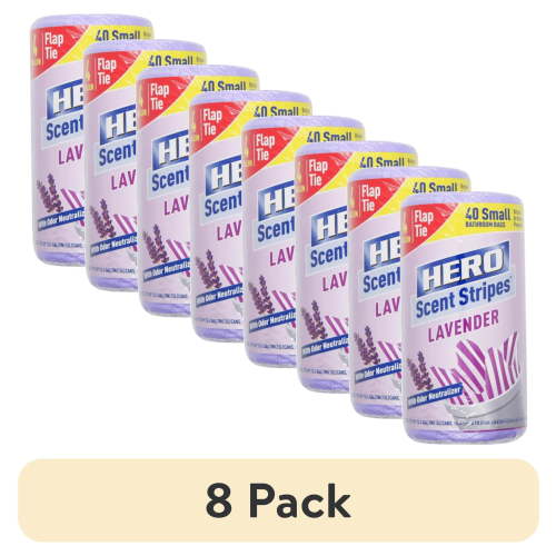 (8 pack) Hero Scent Stripes 4-Gallon, Lavender Scented, Small Flap Tie Trash Bags, 40 Count
