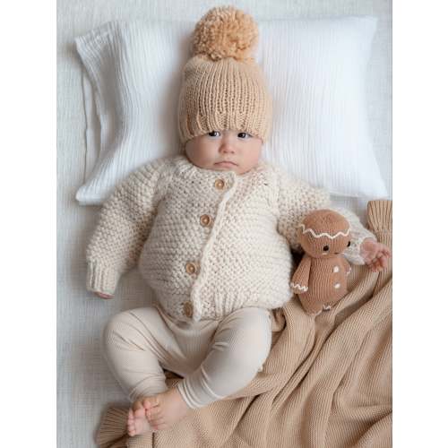 Garter Stitch Cardigan Sweater, Natural