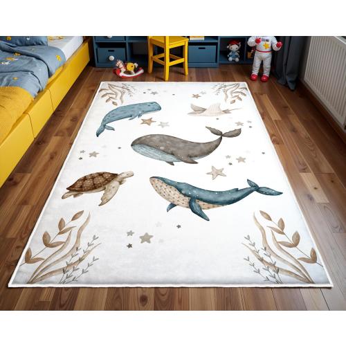 Ocean Animals Nursery Rug: Round Anti-Slip Kids Play Mat