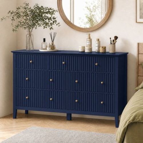 Heynemo Modern 7 Drawers Dresser 53.1" Wide Chests of Drawers w/ Fluted Panel Design Natural Texture for Bedroom, Living Room, Blue
