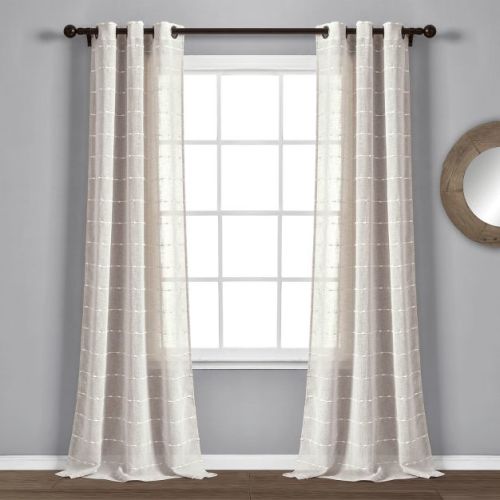 Set of 2 (84"x38") Farmhouse Texture Grommet Sheer Window Curtain Panels Beige - Lush Décor: Nautical, Coastal Style