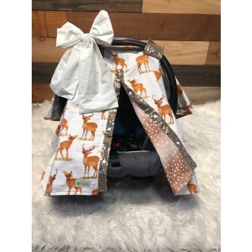 Fawn Baby Car Seat Cover: Deer Floral Canopy