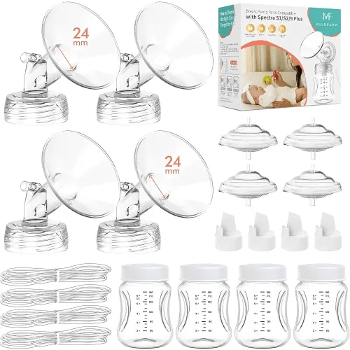 Pump Parts 4PCS Replacement Kit for Spectra S1/S2/S9 Plus/Synergy Gold – Includes 24mm Flanges, Duckbill Valves, Backflow Protectors, Tubes & Bottles (Not Original Accessories)