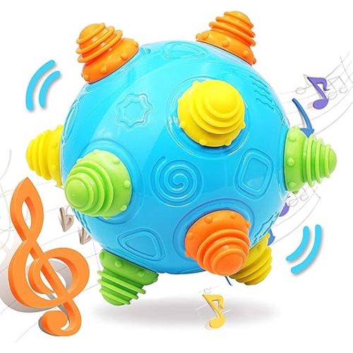 VANLINNY Toddlers Baby Music Shake Ball Toy Bumble Ball for Babies,Dancing Bumpy & Interactive Sounds Crawl Toy, Best Bouncing Sensory Learning Gift for 3+ Year Old Boys&Girls.