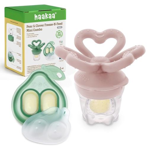 Haakaa Clover Baby Fruit Feeder Teether & Mini Freezer Nibble Tray – BPA-Free Silicone Breastmilk Popsicle Mold for Baby Teething Relief & Self-Feeding, 4M+（Blush）