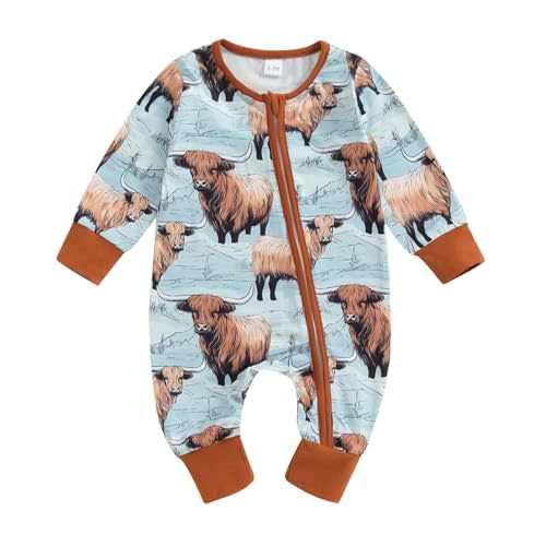 Karwuiio Baby Boy Girl Western Clothes Cow Print Long Sleeve Romper Jumpsuit One Piece Newborn Fall Winter Outfit