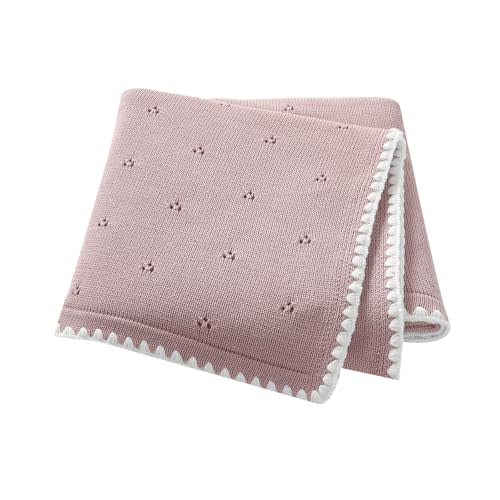 Wugugu Baby Blanket Knit Ultra Soft Swaddle Receiving Blankets for Boys & Girls Cotton Knitted Newborn Infant Toddler Nursery Crib 30 x 40 Inch