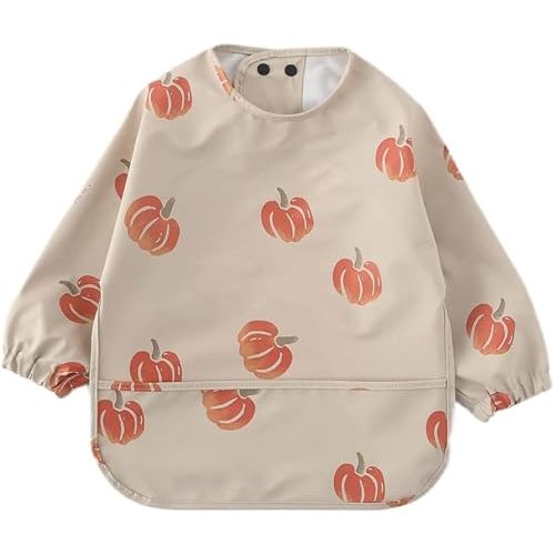 GZMM Waterproof Baby Bibs,Infant Toddler Long Sleeve Feeding Bib With Food Catcher,Easy Clean & Washable