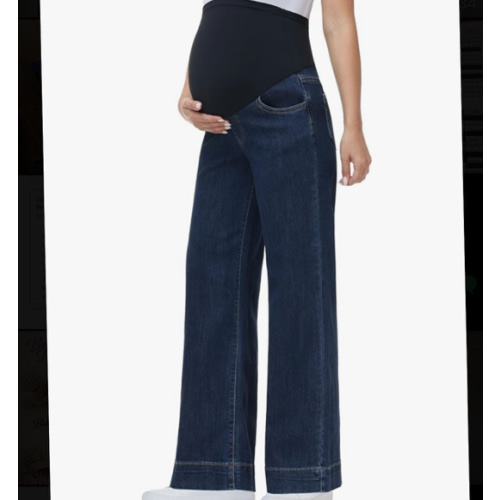 Women's Maternity Jeans Wide Leg Over The Belly Support Stretch Pregnancy Denim Loose Wide Pants with Pockets