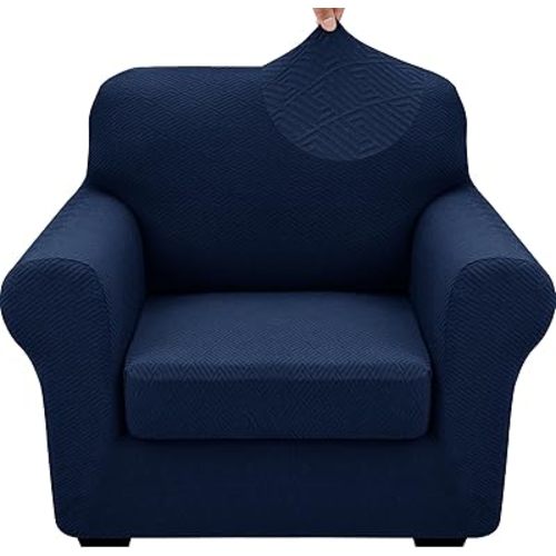 XINEAGE 2025 New 2 Pieces Chair Covers with Arms Super Stretch Chair Slipcover for Living Room Pet Dog Universal Slip Cover Anti Slip Armchair Furniture Protector (Navy Blue), 31"-46"(1 Cushion)